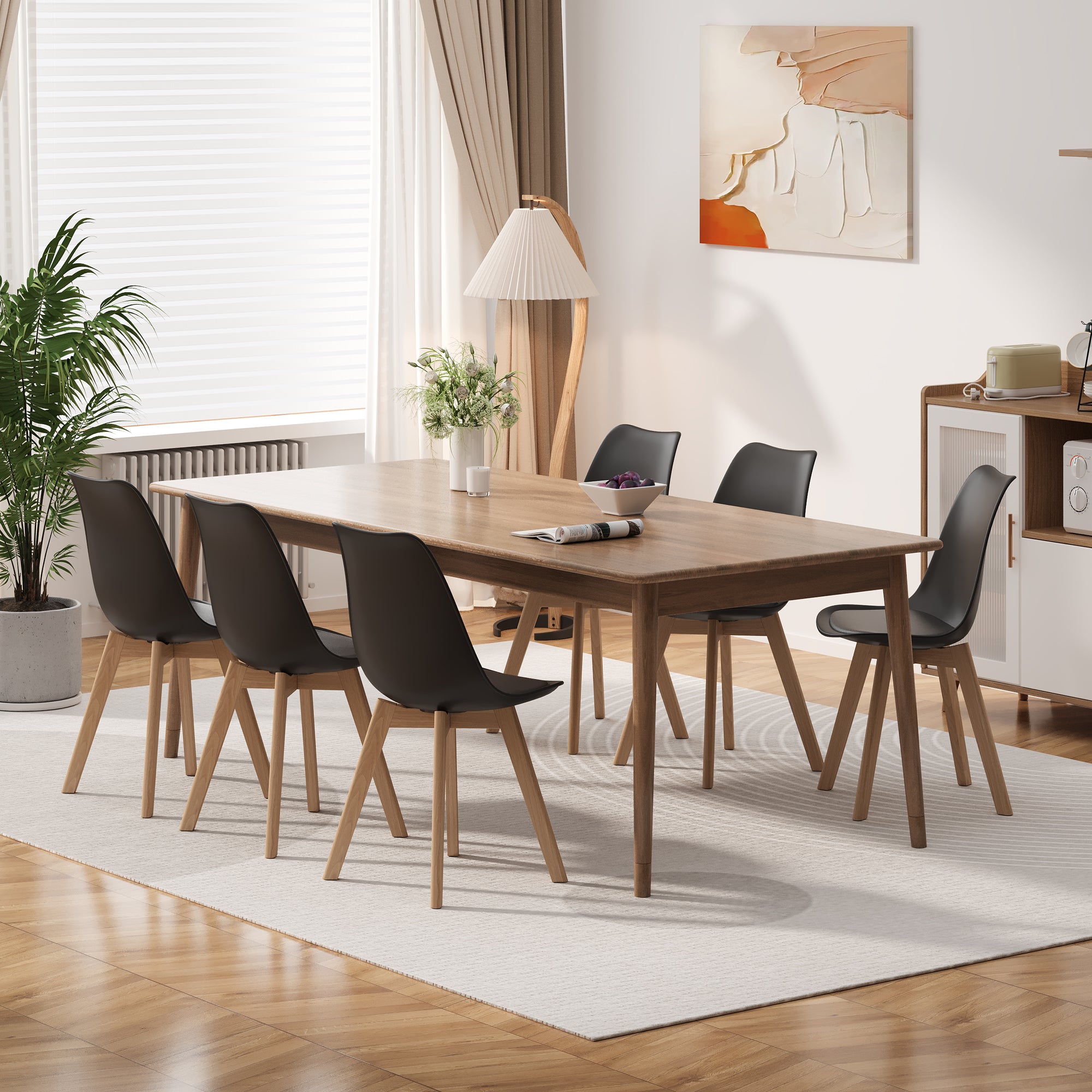 Chaise de cuisine 4 places noire,design scandinave moderne,dossier ergonomique,pieds en bois massif,assise rembourrée imperméable - 9