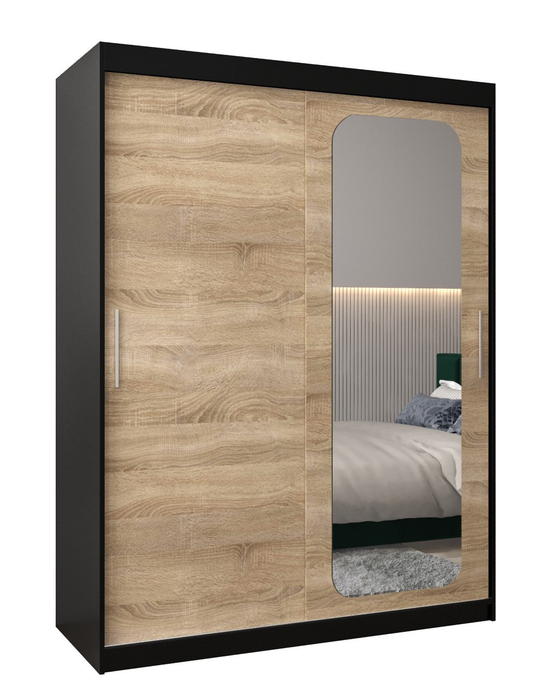 Szafa przesuwna garderoba PROMO T2 150 x 62 x 200 cm Czarny + Sonoma - Abiks Meble