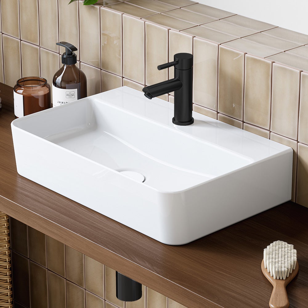 Lavabo mural en céramique blanche - Rectangulaire lavabo suspendu 46 x 30.5 cm - Avec trou pour robinet sans trop-plein - Lavabo à poser HOROW - 2