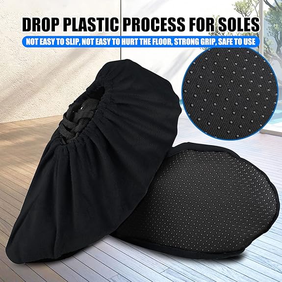 6 Paires(Noir) Surchaussures Lavable Couvre-Chaussure Anti Glisse Réutilisables Antidérapant Surchausson avec Flanelle Pantoufle - 4