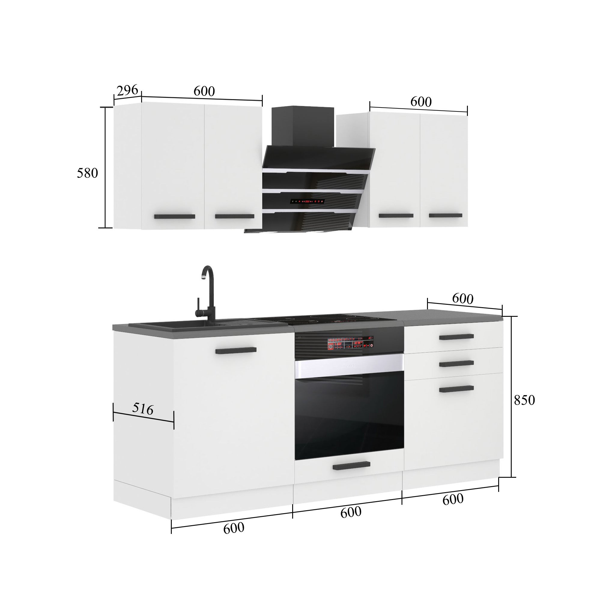 BELINI Cuisine Equipee Complete MARY - 180 cm. Cuisine Complete Sans Plan de Travail, blanc très brillant - 2