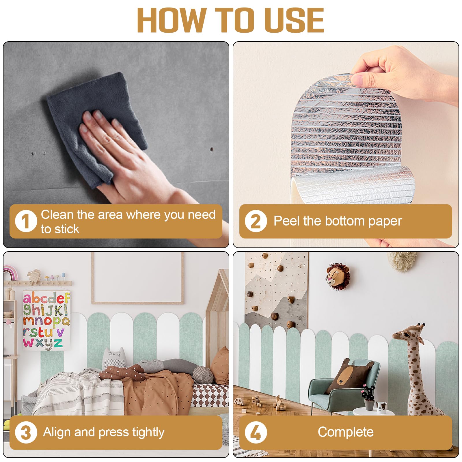 Zestaw 12 paneli ściennych 3D, 60 x 15 cm - pianka XPE do okładzin ściennych - samoprzylepne panele ścienne - podkładki antykolizyjne - zielony - 4