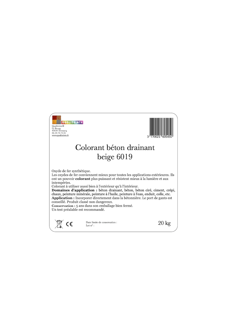 Pigment Colorant Béton Qualiteinte - Beige 6019 - 20 Kg - 5