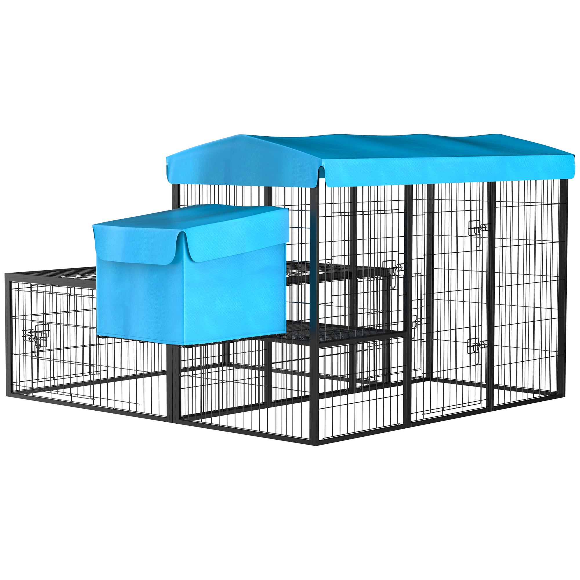 Pollaio in Metallo da Giardino per Pollame con Copertura 220 x 106 x 104cm, Gabbia di Pollaio da Esterno con Porte Copertura in Poliestere per Galline Conigli Pulcini Polli, Pollaio per
