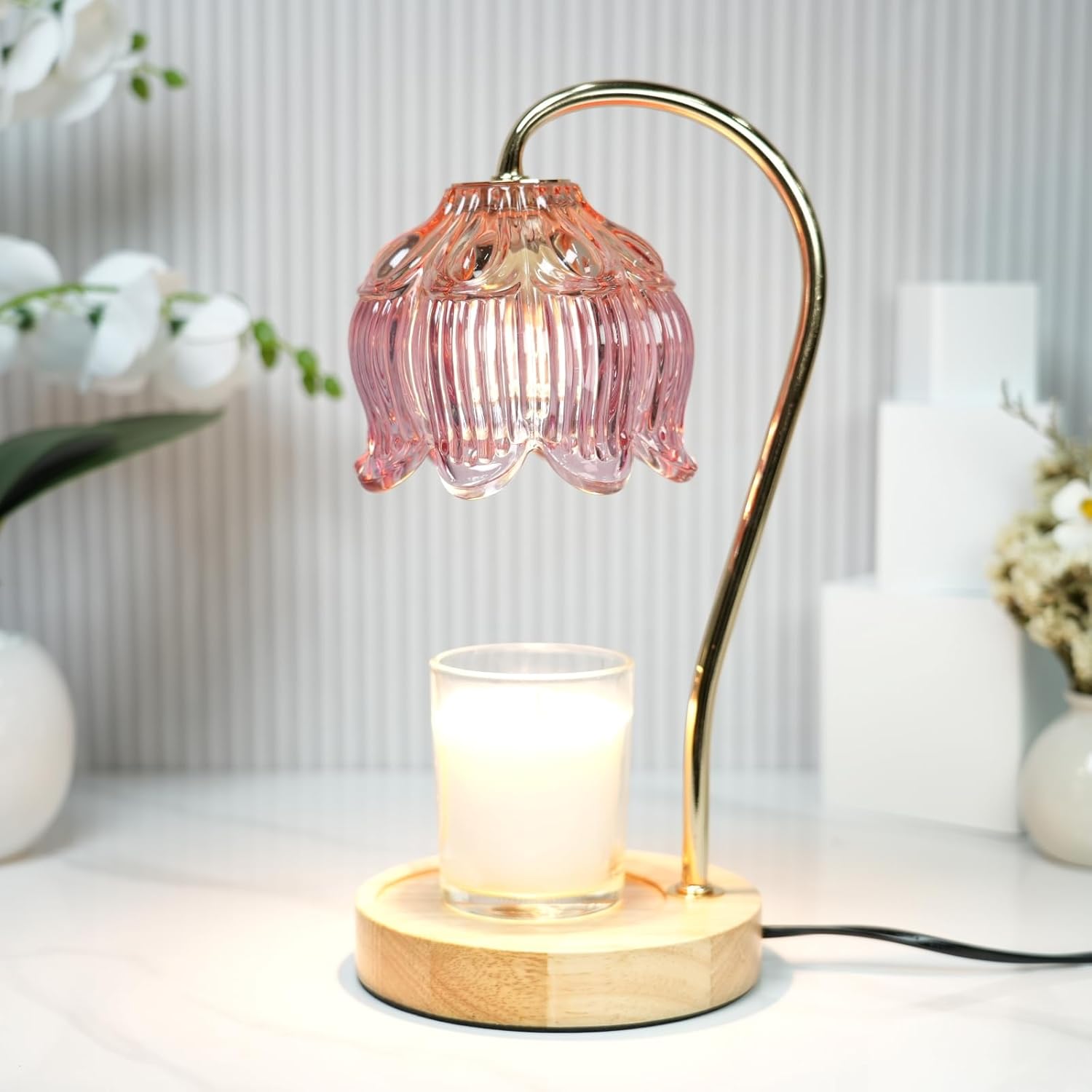 Gyrovu Lampe Chauffe-Bougie Avec Variateur Et Minuterie - Décoration Intérieure Sécuritaire Avec 2 Ampoules LED (Blanc)