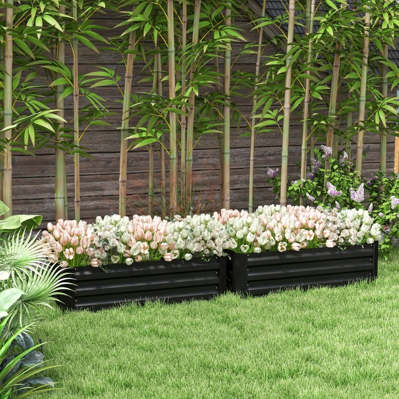 Lot de 2 carré potager de jardin dim. 100L x 50l x 30H cm - tôle d'acier ondulée noir - 3