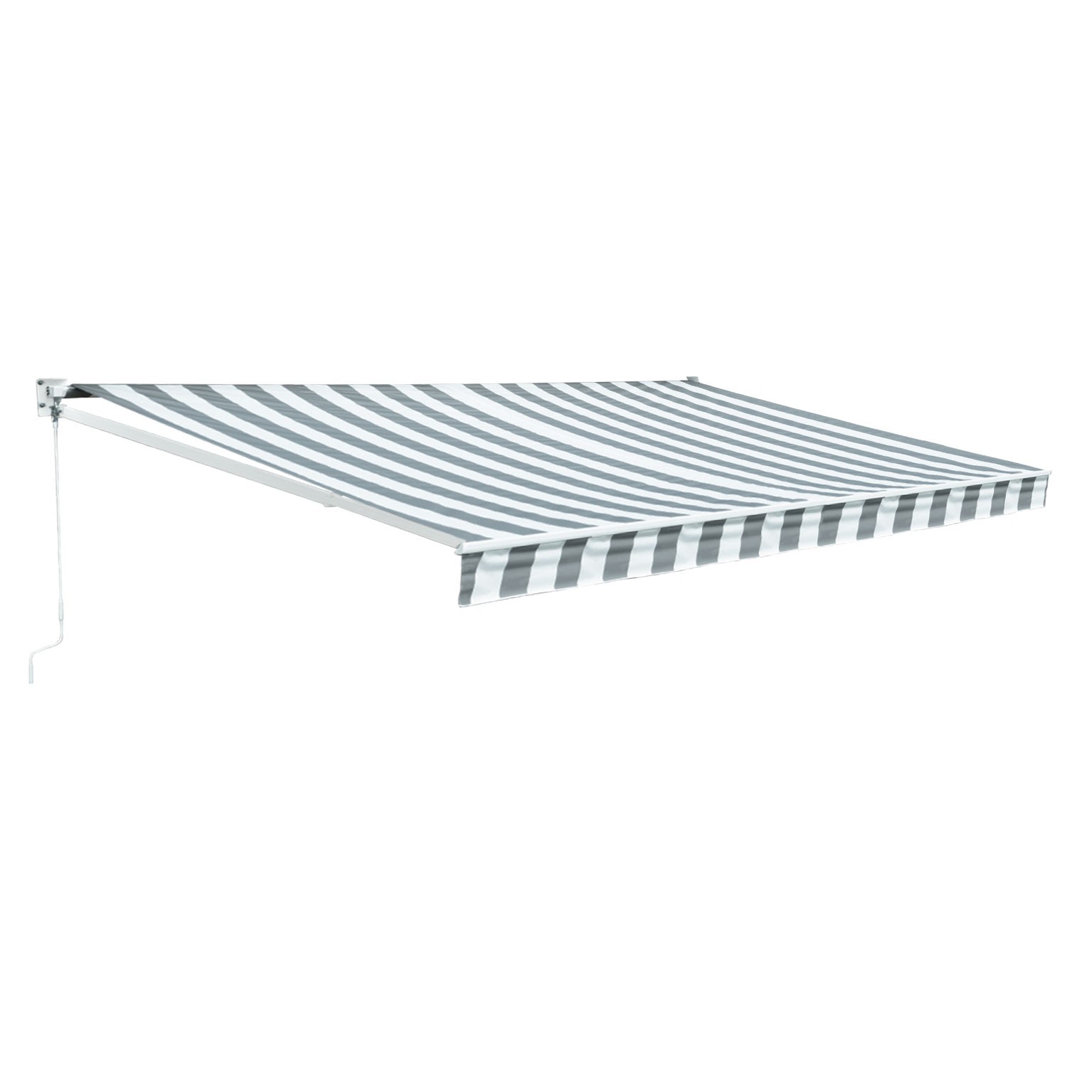 Toldo saule 3,95 × 3m tejido a rayas blanco/gris y estructura blanca