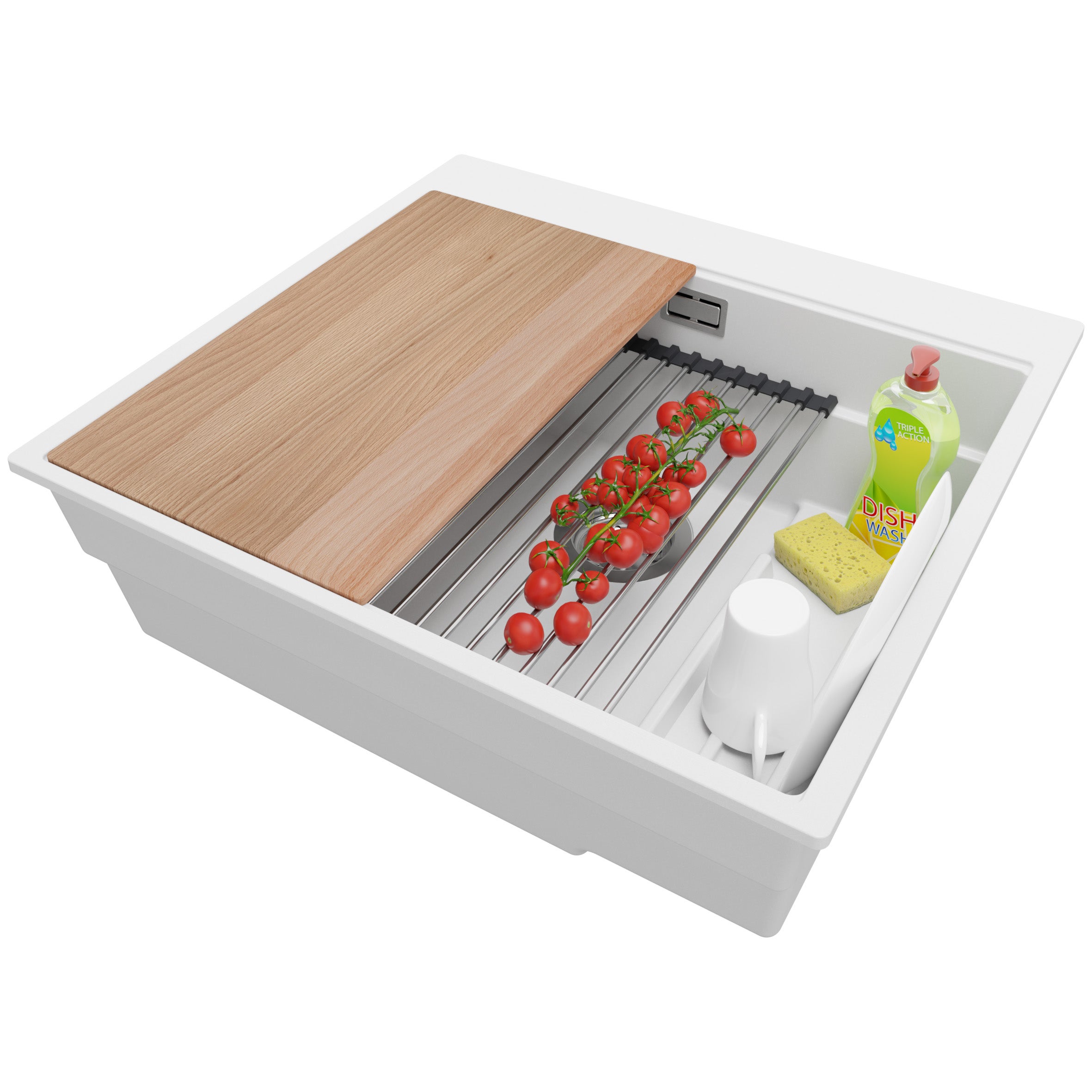 Zlewozmywak Biały 58x53cm, Zlew Kuchenny 1 Komorowy + Syfon + Akcesoria, Nablatowy do szafki od 60cm - Oslo Max PRIMAGRAN