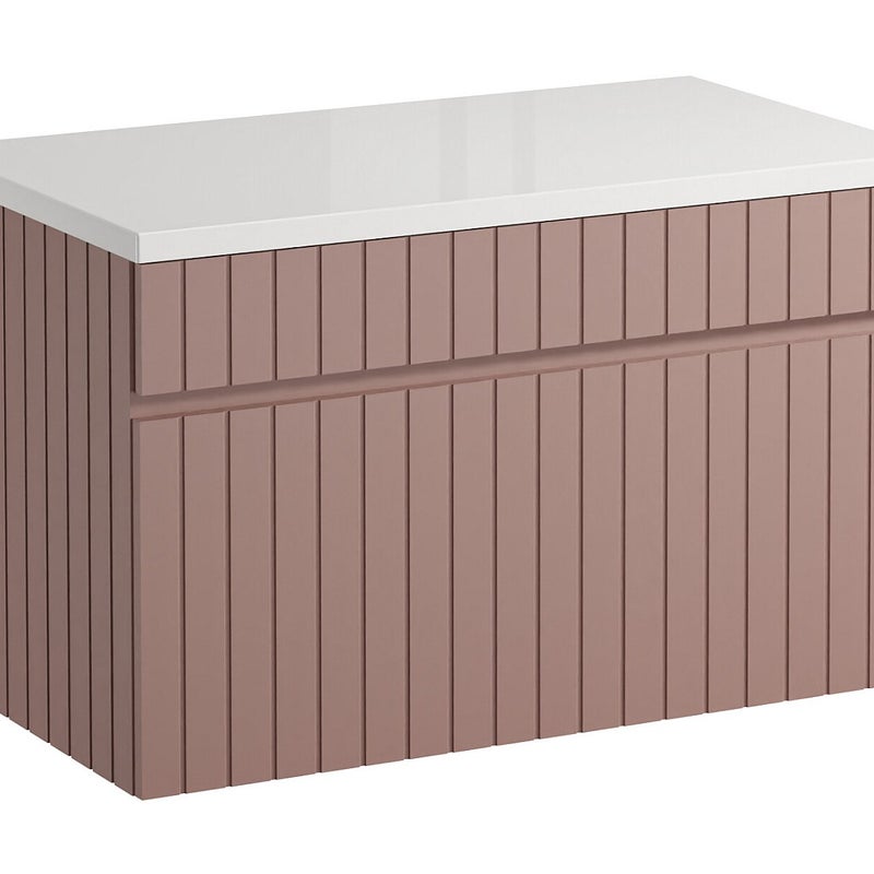 Szafka pod umywalkę wisząca ryflowana różowa z blatem - 80 cm - SATARA