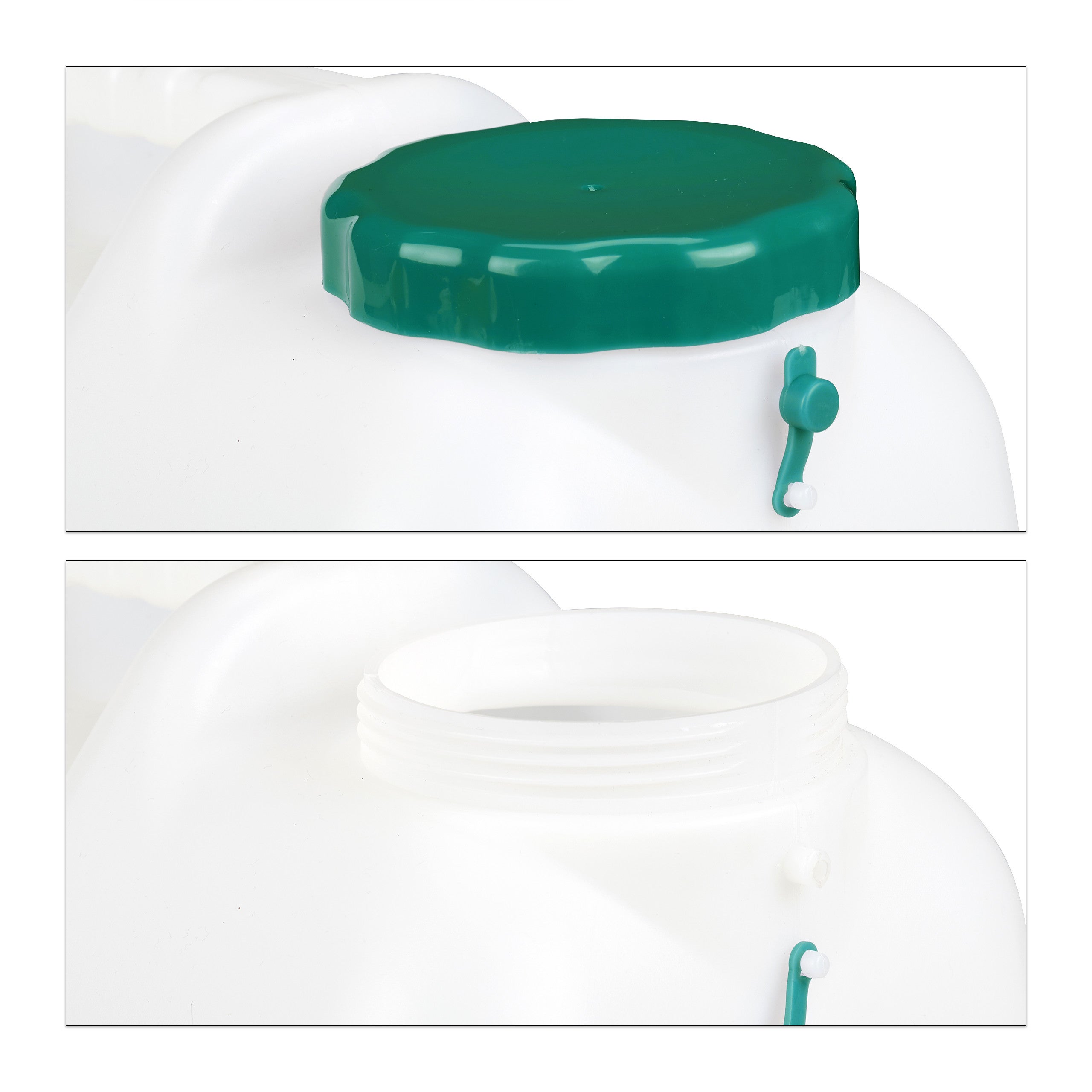 Caneca de água com torneira, 20L, plástico sem BPA, tampa larga, pega, recipiente para camping, branco/verde, Relaxdays - 7