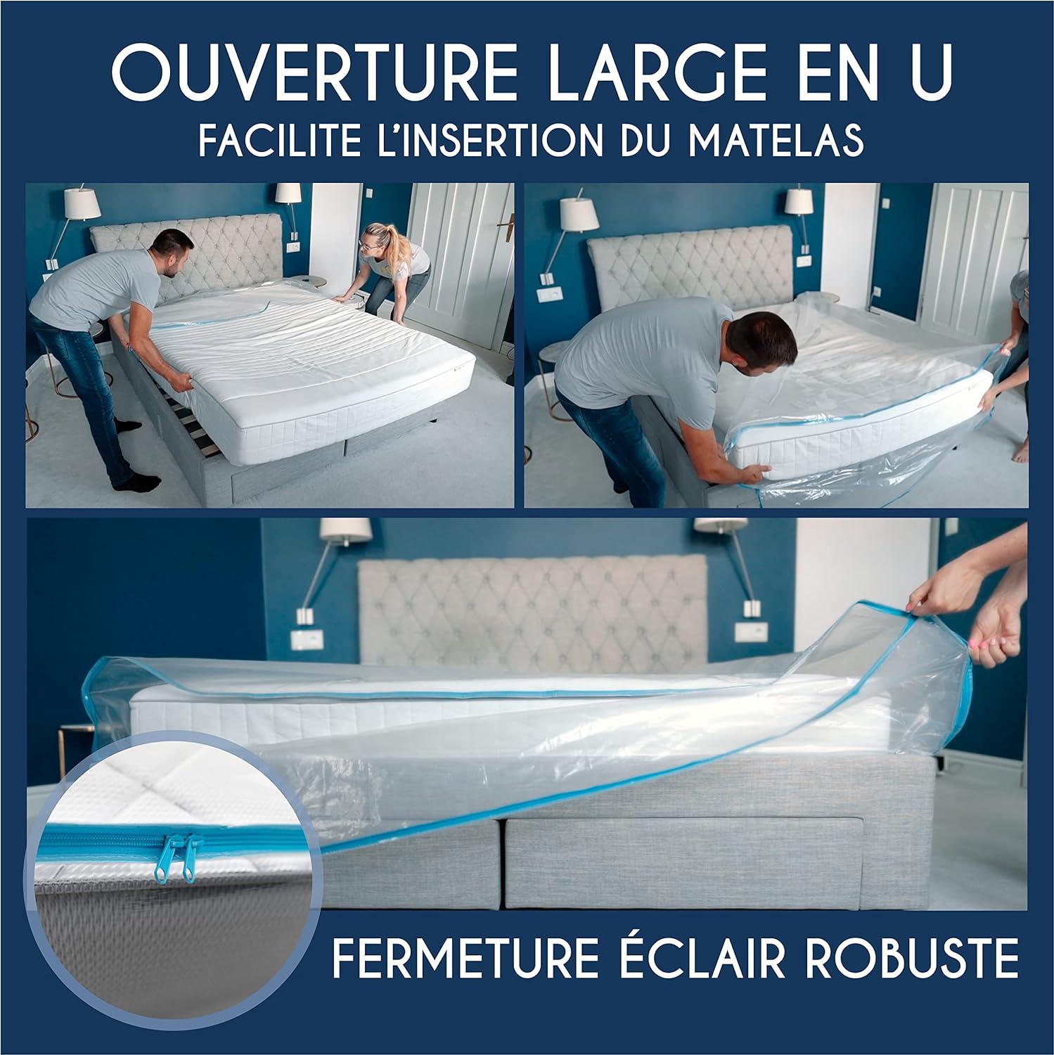 Housse de Protection en Plastique pour Matelas avec Zip Pratique, Sac de Rangement Imperméable et Résistant aux Déchirures(180x200x25cm) - 4