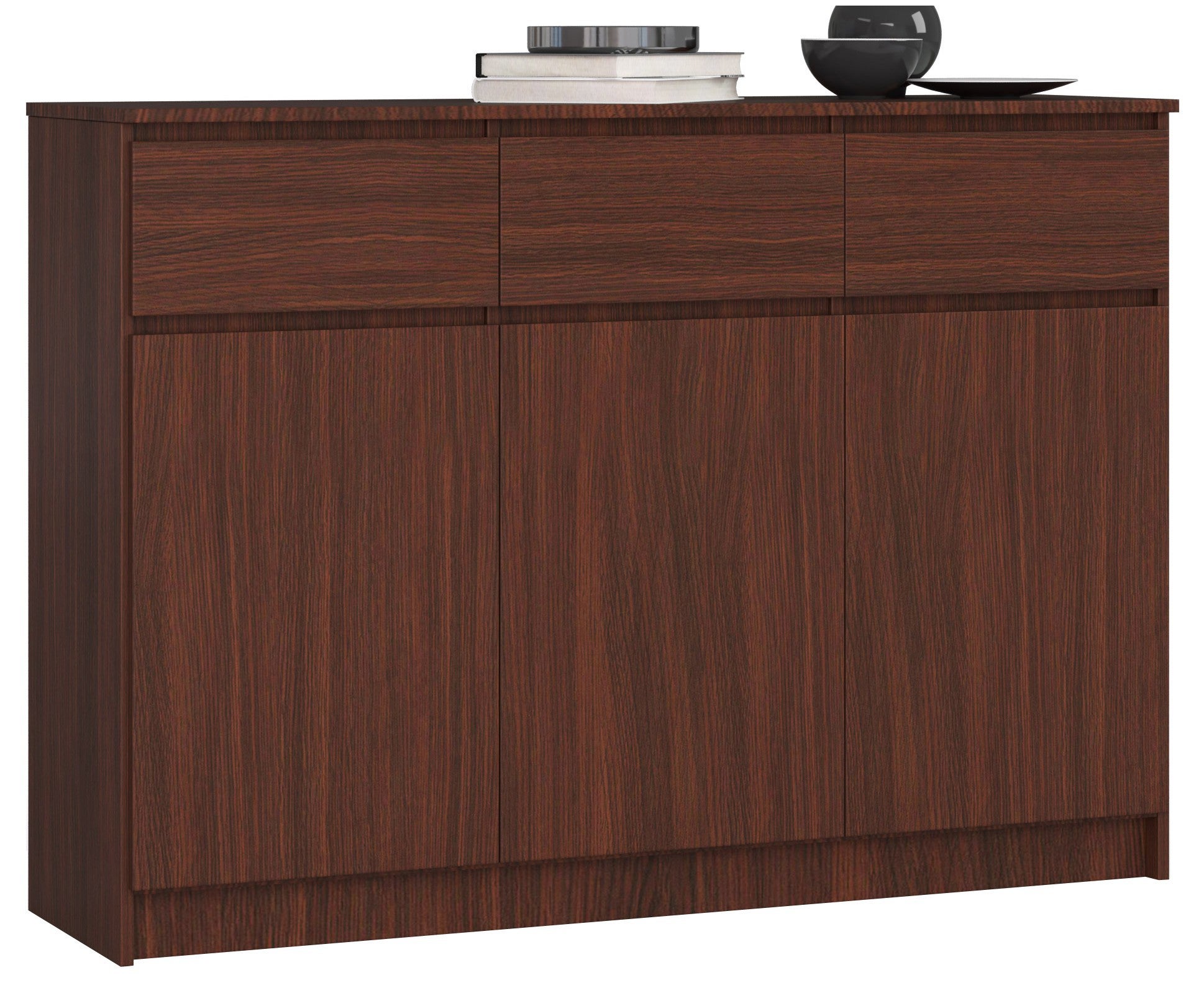 Komoda AKORD K140 Wenge 138 cm 3 drzwi 3 szuflady kolor Wenge mat 6 półek 138x40x99 cm