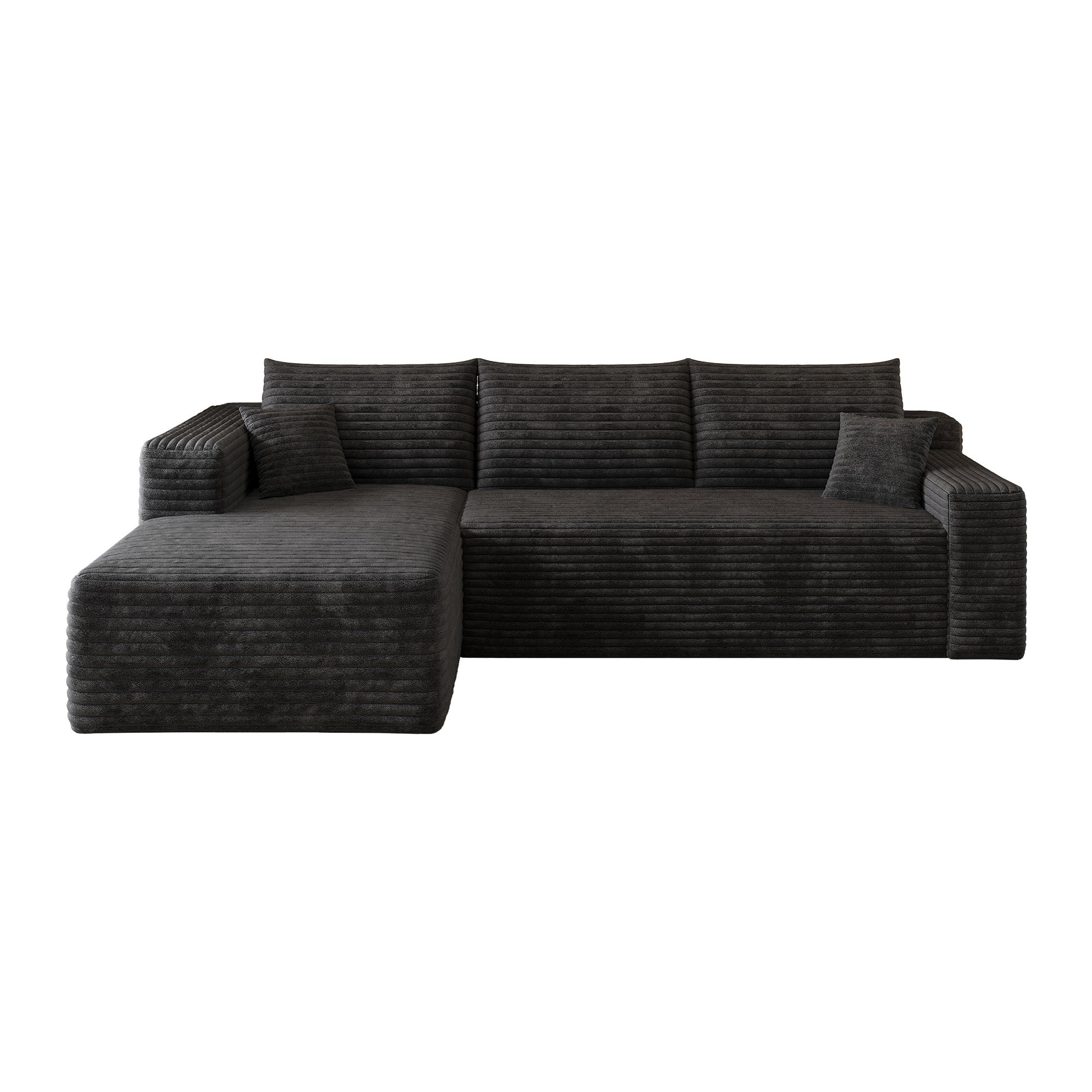 Canapé d'angle Cloud 241 cm en velours côtelé noir assise profonde méridienne confortable sans montage salon moderne minimaliste - 5