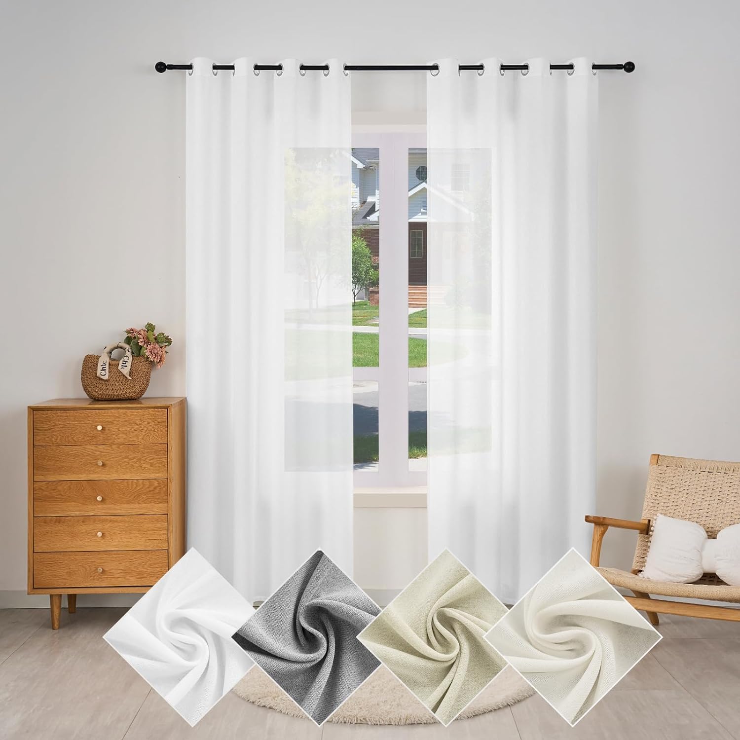 Lot De 2 Voilages De Noël (140x220cm) - Motif Neige, Polyester, Pour Décorer Salon Ou Chambre Pendant Les Fêtes