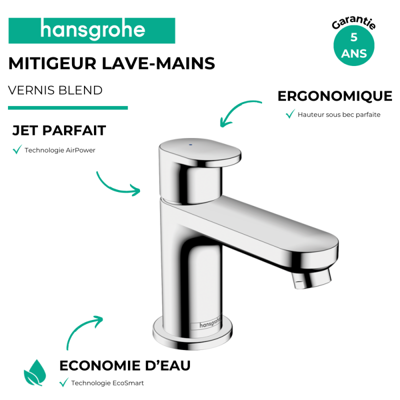 HANSGROHE Robinet de lave‑mains 70 eau froide sans tirette ni vidage chromé - 3