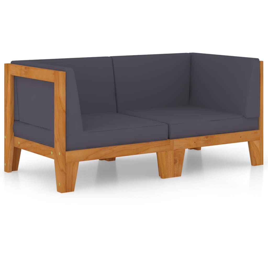 Sofá de 2 plazas | sofá de salón | sofá de descanso con cojines gris oscuro madera maciza acacia cfw80599