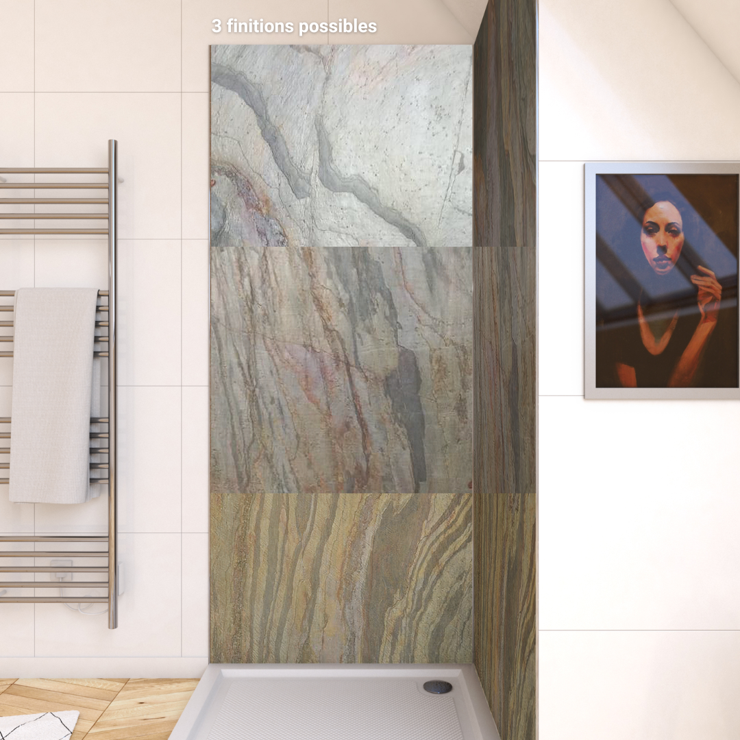 Pack panneaux muraux Wood Stone + paroi FREEDOM 2 MIROIR + receveur WHITNESS - 5