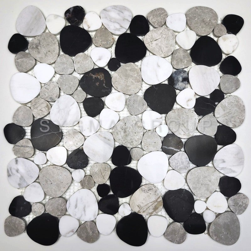 Carrelage Mosaïque Marbre Galets Rivière Gris Poli - Tapis 30,5x30,5 Cm Pour Sol Et Mur