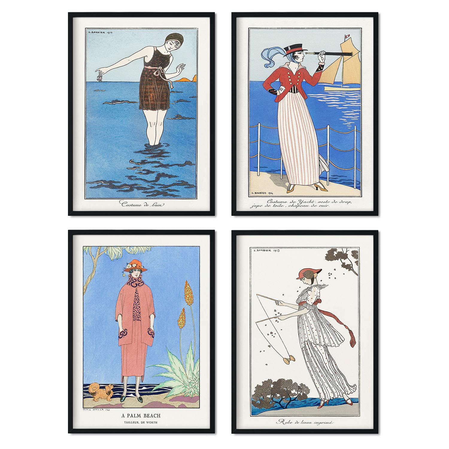 Set de láminas vintage mar. pósteres con las ilustraciones art deco de george barbier. sin marco - a4