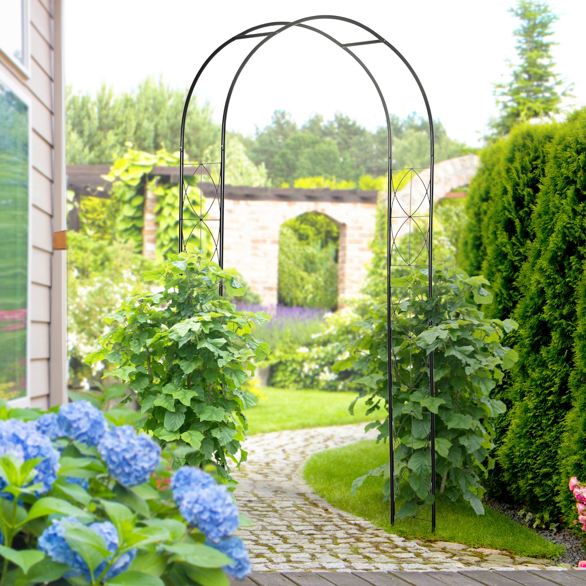 Arche métallique jardin roses/plantes grimpantes, support plantes, décoration, 114x30x230 cm, noir - 3