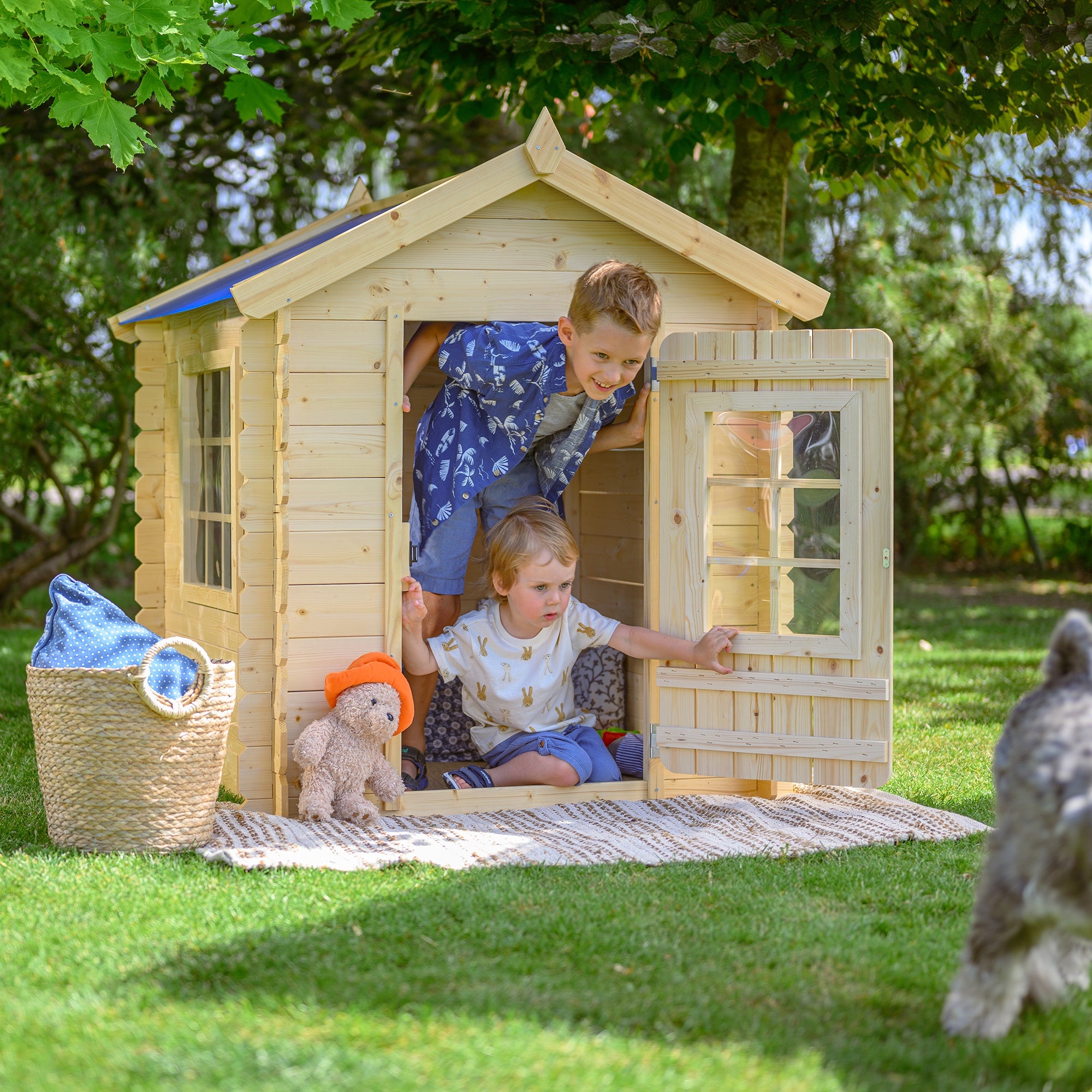 Maison en bois pour enfants -Toit bleu- Maison de jeux pour l'extérieur 111x113xH121cm/0.9 m2 - Timbela M570M-1 - 9