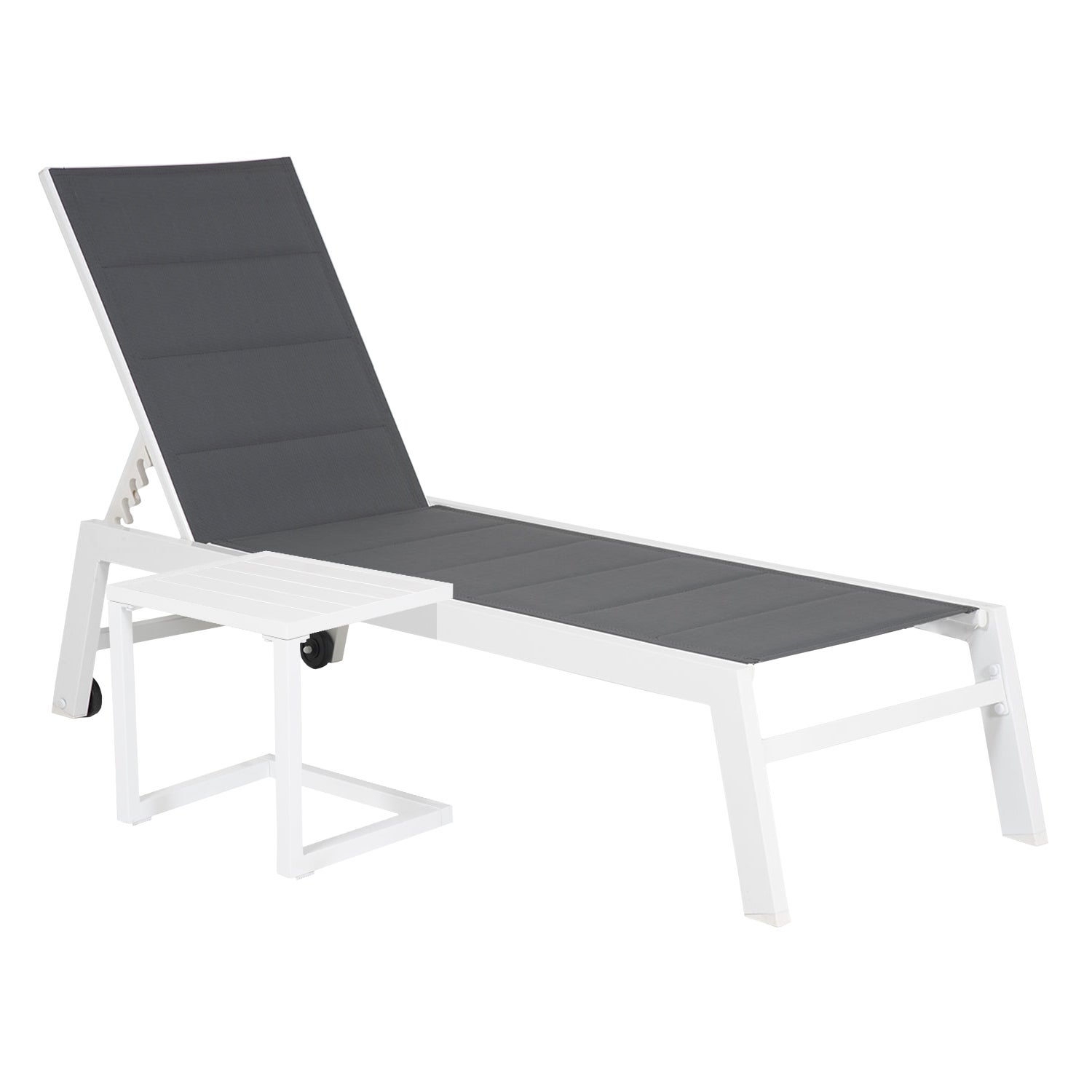 Set bain de soleil et table d'appoint gris et blanc aluminium 1 place BARBADOS - 2