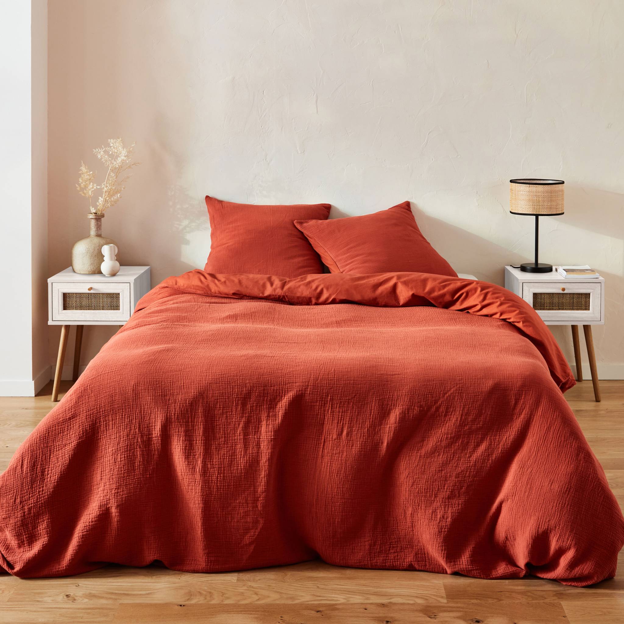 Lot de 2 tables de chevet décor bois blanc et cannage avec 1 tiroir BOHÈME - 3