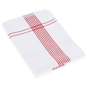 Lot De 2 Torchons De Cuisine 50x50 Cm – Tissu Nid D’abeille 100% Coton – Rouge – Fabriqué Au Portugal