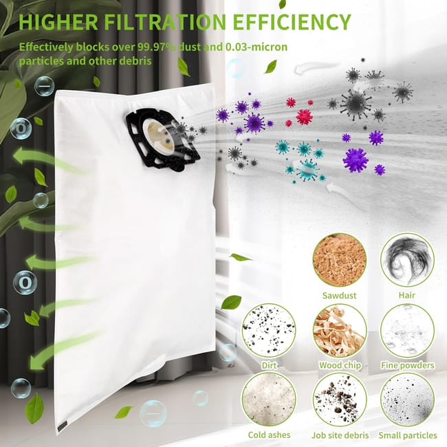 Lot de 10 Sacs pour Aspirateur Karcher wd4 wd5 wd6 mv4 mv5 mv6 - 6