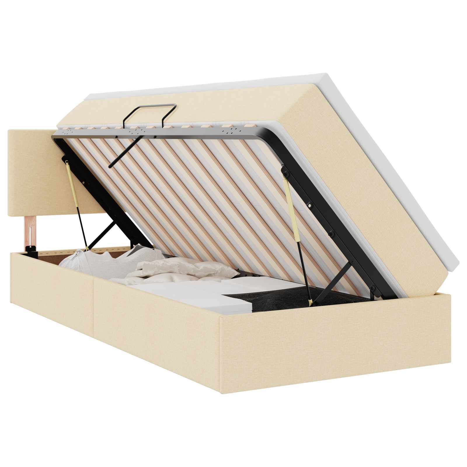 Lit avec rangement et matelas, velours, crème, pour la chambre, 100 × 200 cm - 2