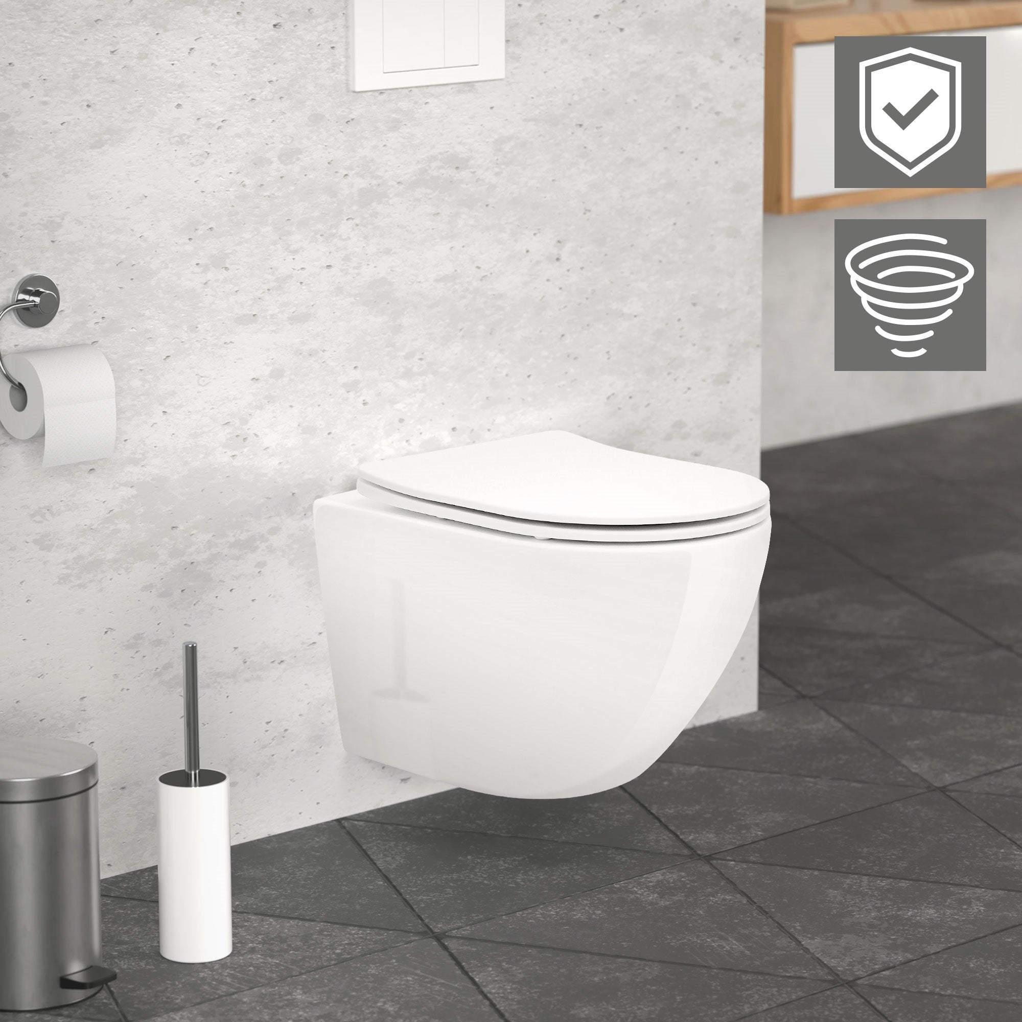 HOGART WC Suspendu Sans Rebord Avec Abattant Softclose - Toilette Murale Design Moderne