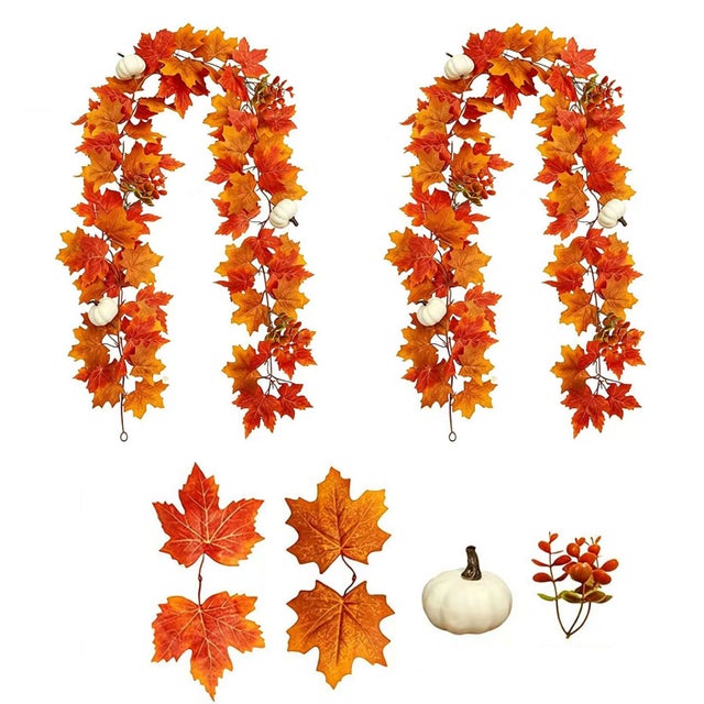ZAEWRY dos juegos de guirnaldas de flores artificiales,enredaderas decoradas con calabazas de 175 cm,enredaderas para decoración de Halloween y otoño