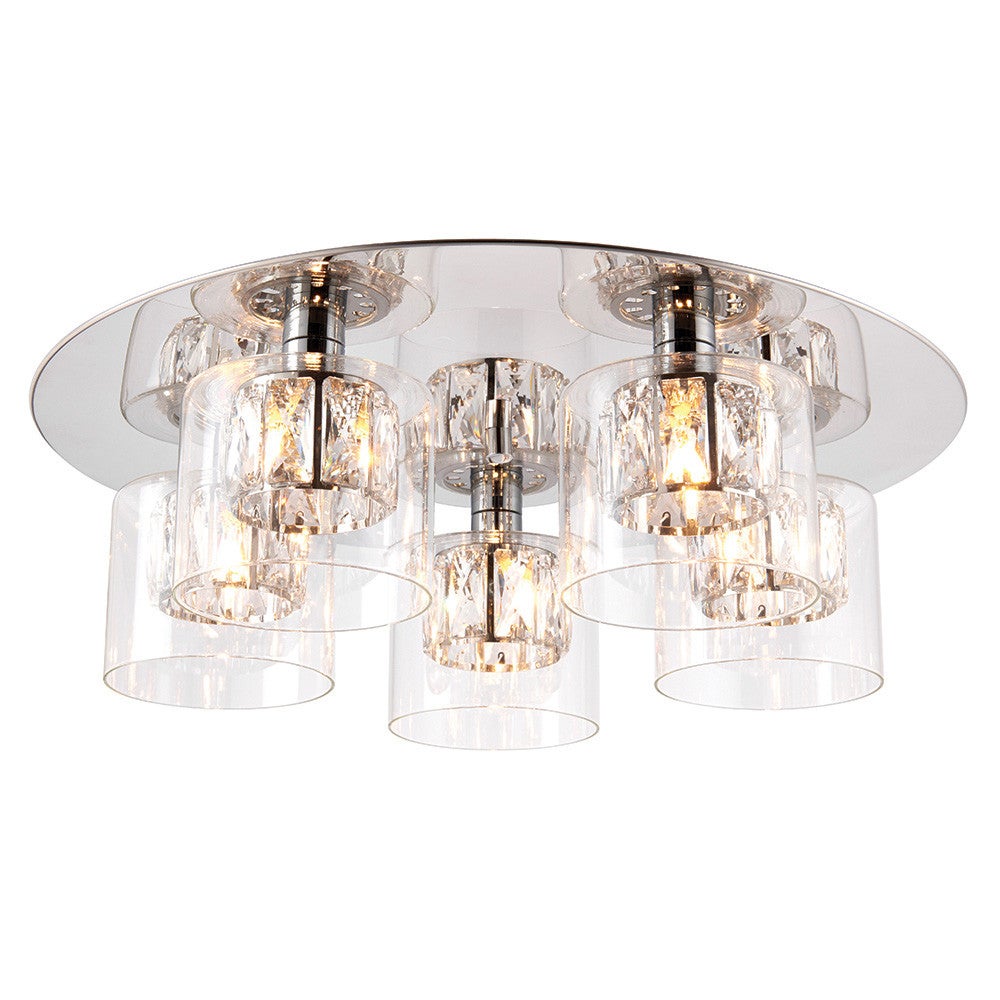 Lampa wisząca kryształowe klosze VERINA chromowana 5xG9x8W metal wym:15x48x48cm IP20 Endon
