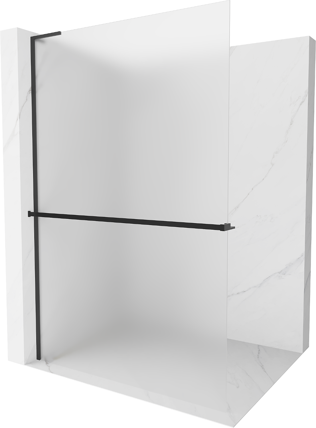 Mexen Kioto+ L ścianka prysznicowa z półką Walk-in 100 x 200 cm, szron, czarna - 800-100-123-70-30
