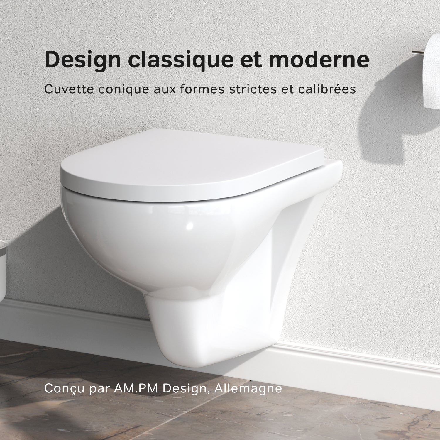 Pack WC suspendu bâti mural et cuvette Plaque Round Blanche Pack WC Bati-support AM.PM Hit - 5