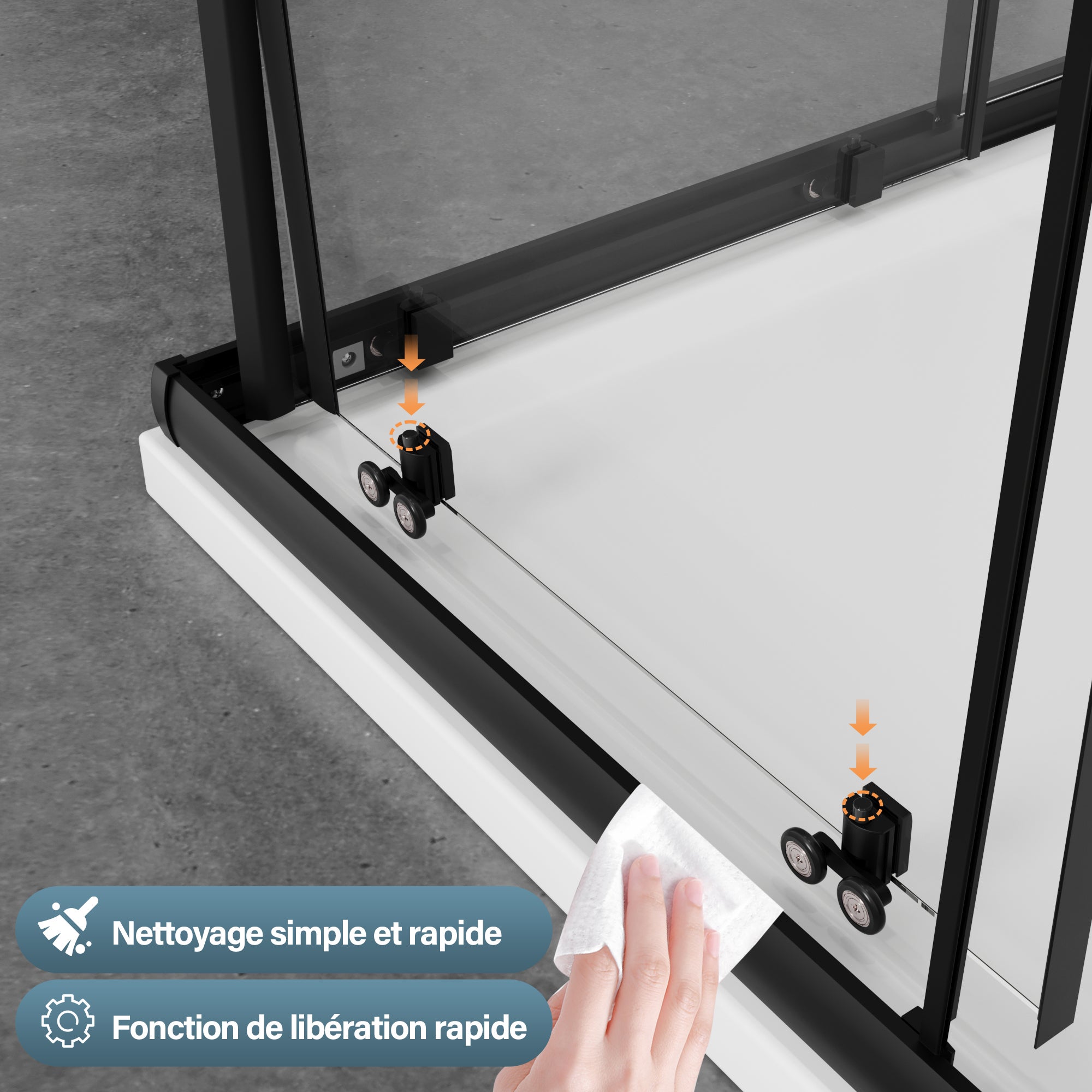 SIRHONA Cabine de douche avec Coulissante à Double Ouverture - Verre Trempé de 5mm - Noir 76x76x195cm - 7