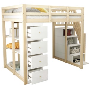 Lit Mezzanine 90x200cm Multifonctionnel Avec Bureau Et Rangement Bois Blanc Sans Matelas 91856060