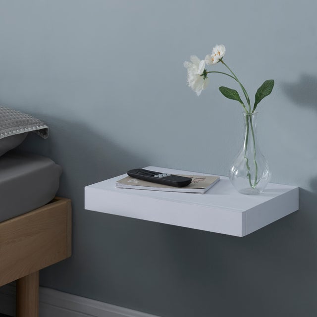 Mensola con Cassetto Consolle da Parete Mensola da Muro Comodino Sospeso con Cassetto Integrato 39,5 x 25 x 5 cm - Bianco [en.casa]