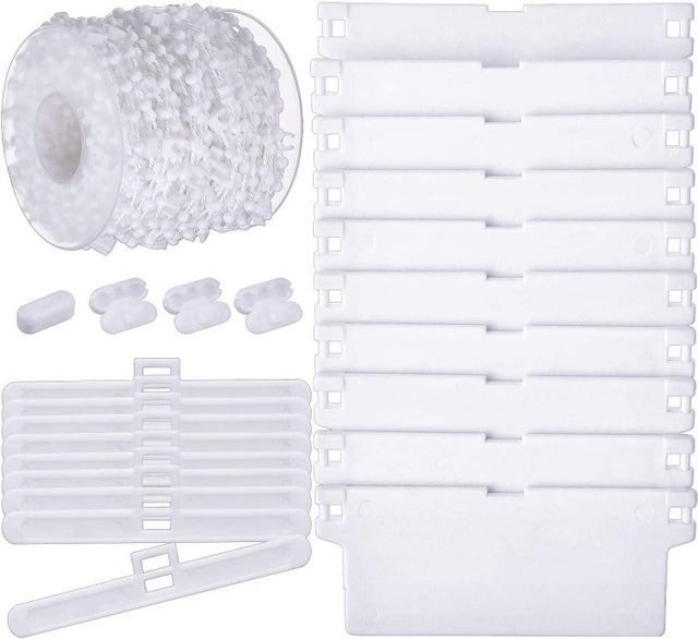 35 piezas de accesorios para lamas verticales de 89 mm, una cadena inferior y 10 conectores de cadena, 12 soportes superiores y 12 contrapesos inferio