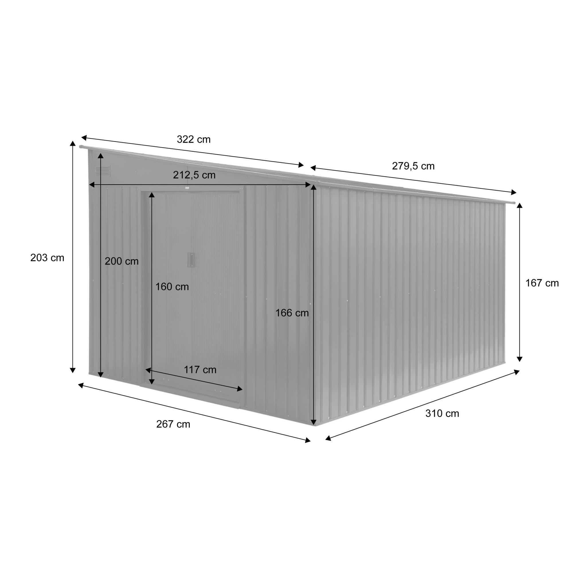 Abri de jardin acier 8.96m² avec kit d'ancrage anthracite L 277.5 x l 322 x H 203 cm - Ornay ORNAY - 4