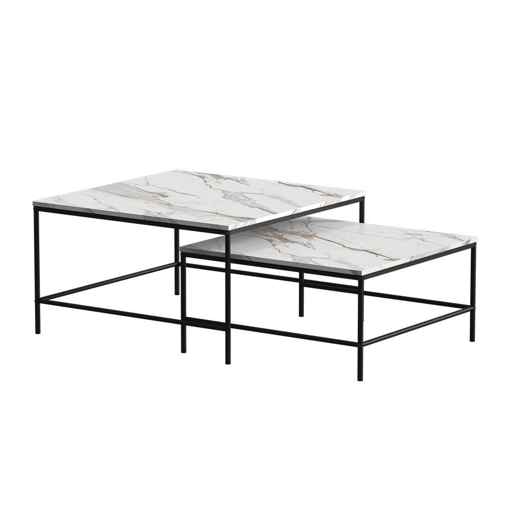 Vicco Zestaw stolików kawowych Ramio, Biały/czarny, 80 x 80 cm 2 części