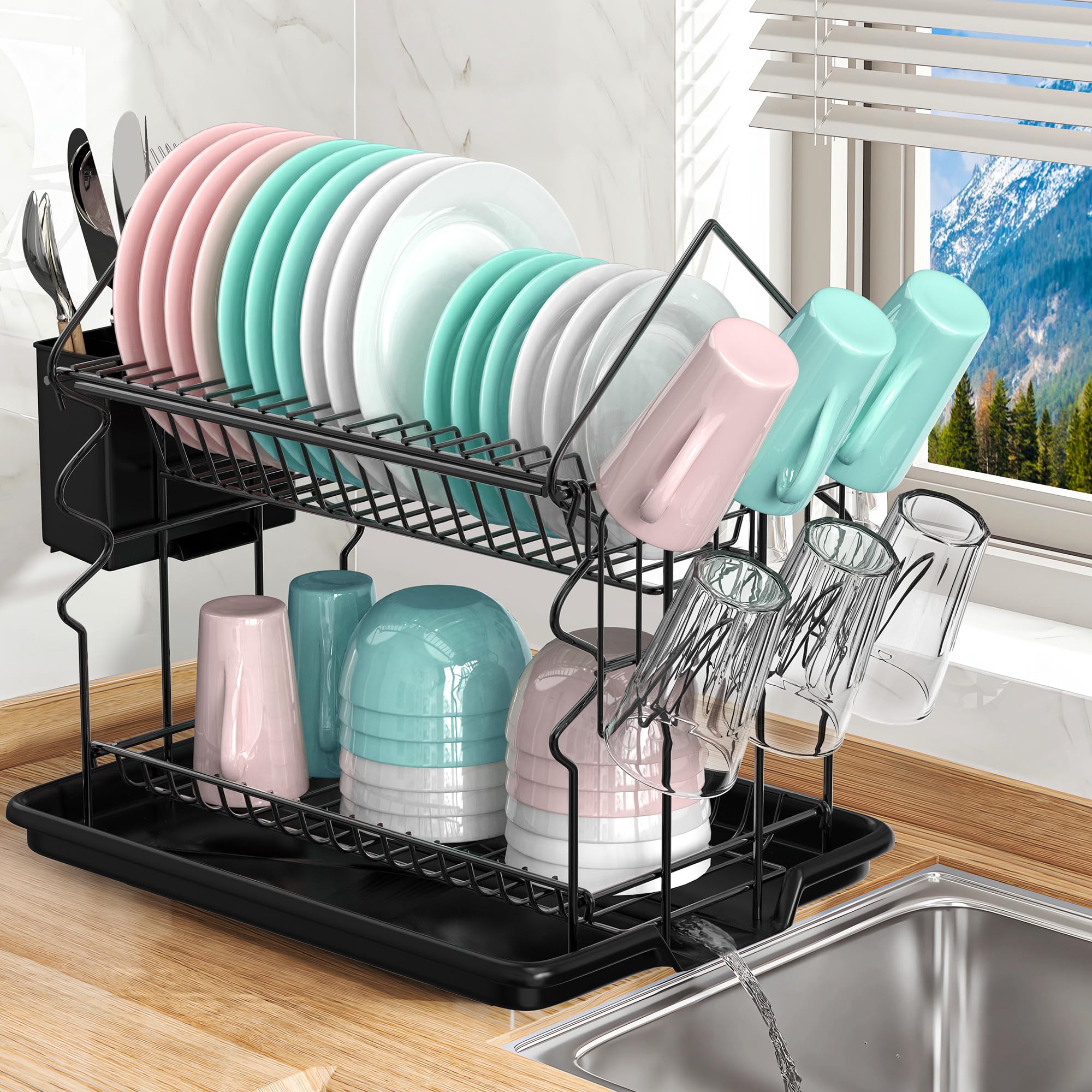 Scolapiatti Sopra Lavello Regolabile – 3 Ripiani In Acciaio Inox, Lunghezza 65-96 Cm, Altezza 63-88 Cm, Capacità 65 Kg