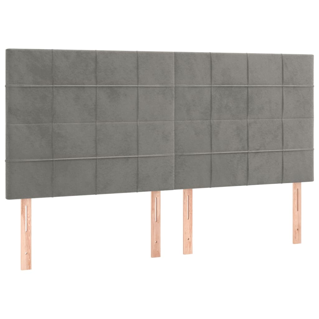 Cadre de lit sans matelas gris clair en velours - 8