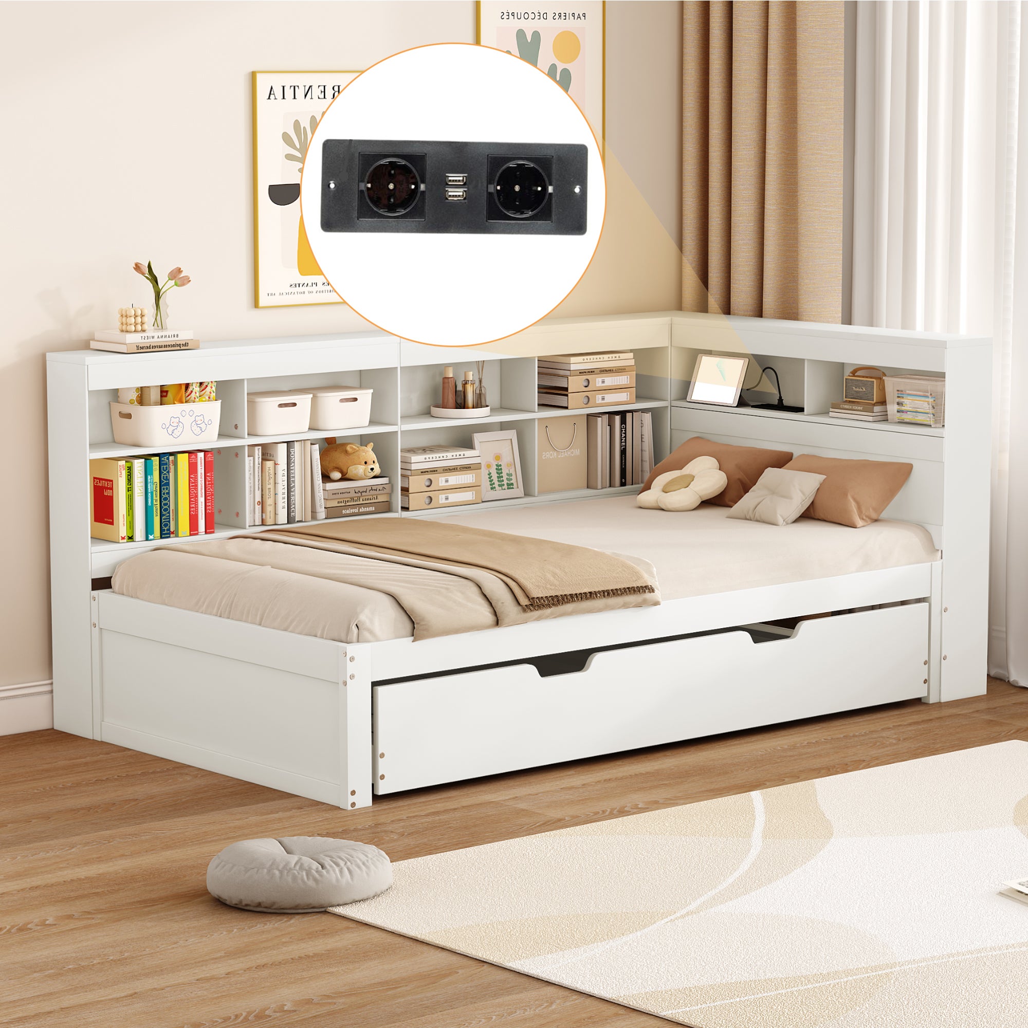 Letto singolo 90x200 cm in legno con letto estraibile 90x190 cm