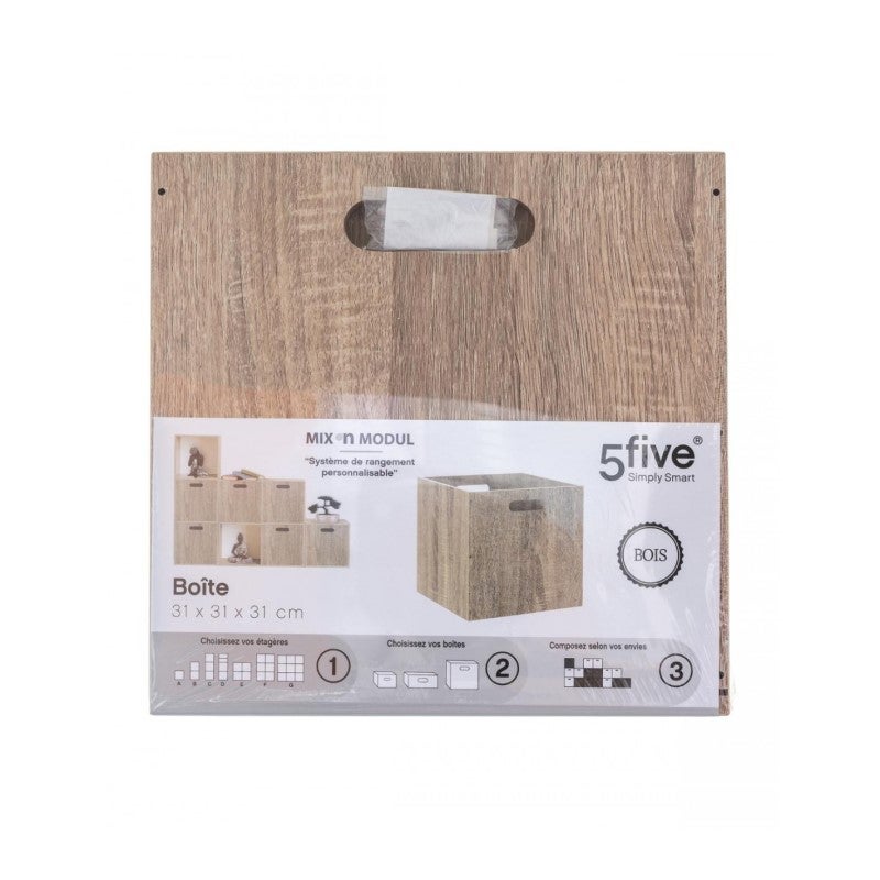 Caixa de arrumação em madeira natural 31 x 31 cm - 6