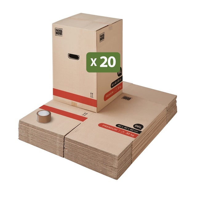 Carton déménagement premium - Résistant double cannelure - 40 x 40 x 60 cm - Lot 20 - Poignées renforcées