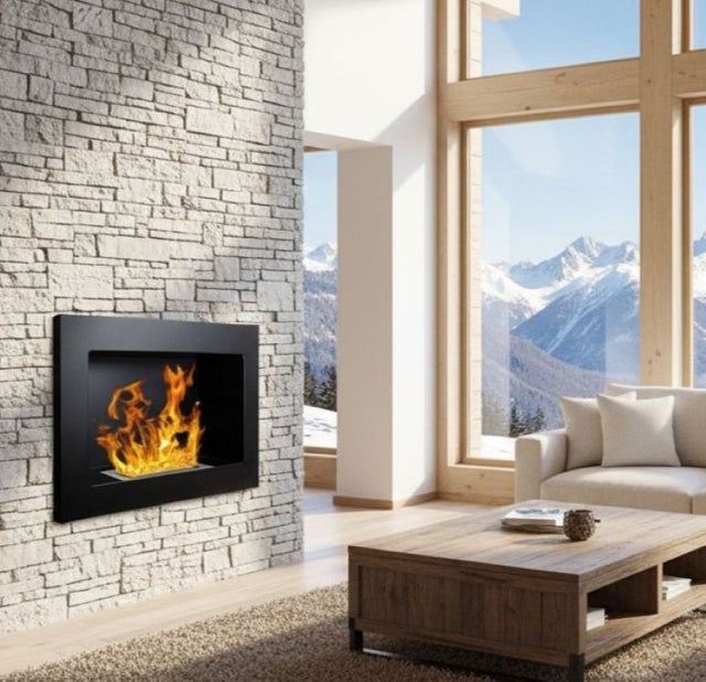 Chimenea de bioetanol Dsportiell, Chimenea ecológica, Hogar sin humo, Calefactor de etanol, Made in Italy, 65x12 h40 cm, Negro