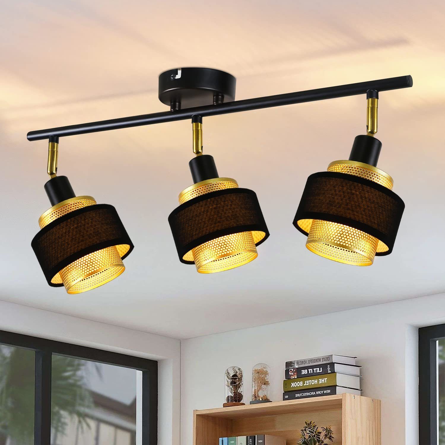 Zmh lámpara de techo con focos, color negro, e14, estilo vintage, giratoria, industrial, para pasillo y comedor.