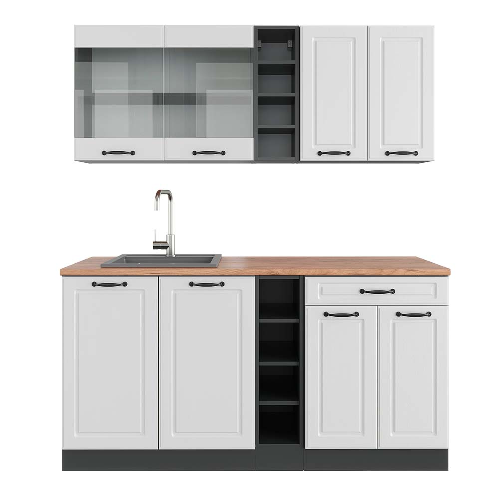 Vicco Pojedyncza kuchnia R-Line, Biały dworek/antracyt, 160 cm , BP Dąb