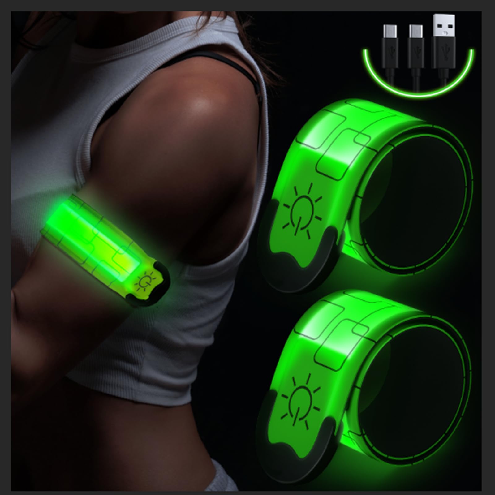 Simket 2PCS Brassard Lumineux LED Rechargeable USB - Brassard Réfléchissant Pour Jogging, Vélo Et Sécurité Nocturne